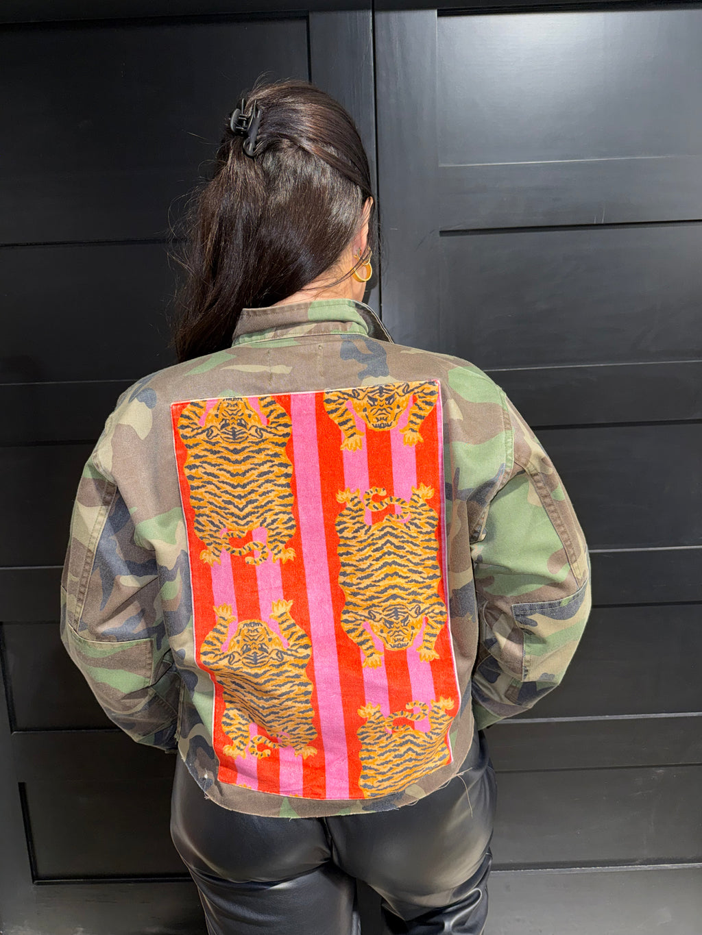 Camo Jacket with Tiger Print Contrast