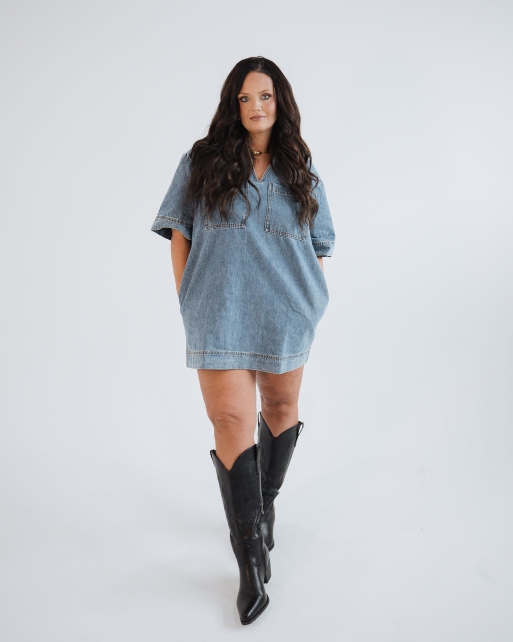 Denim Dress with Pockets