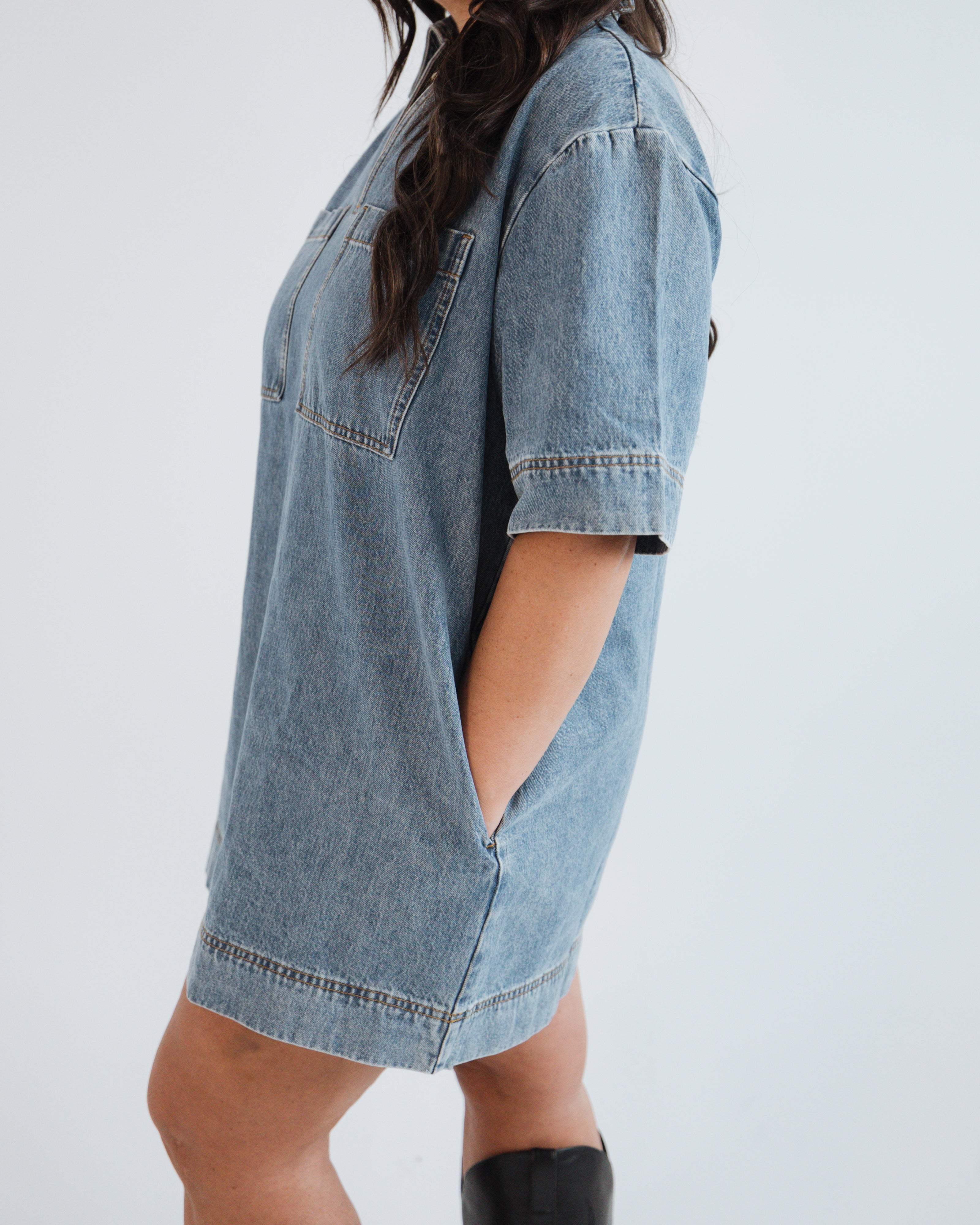 Denim Dress with Pockets