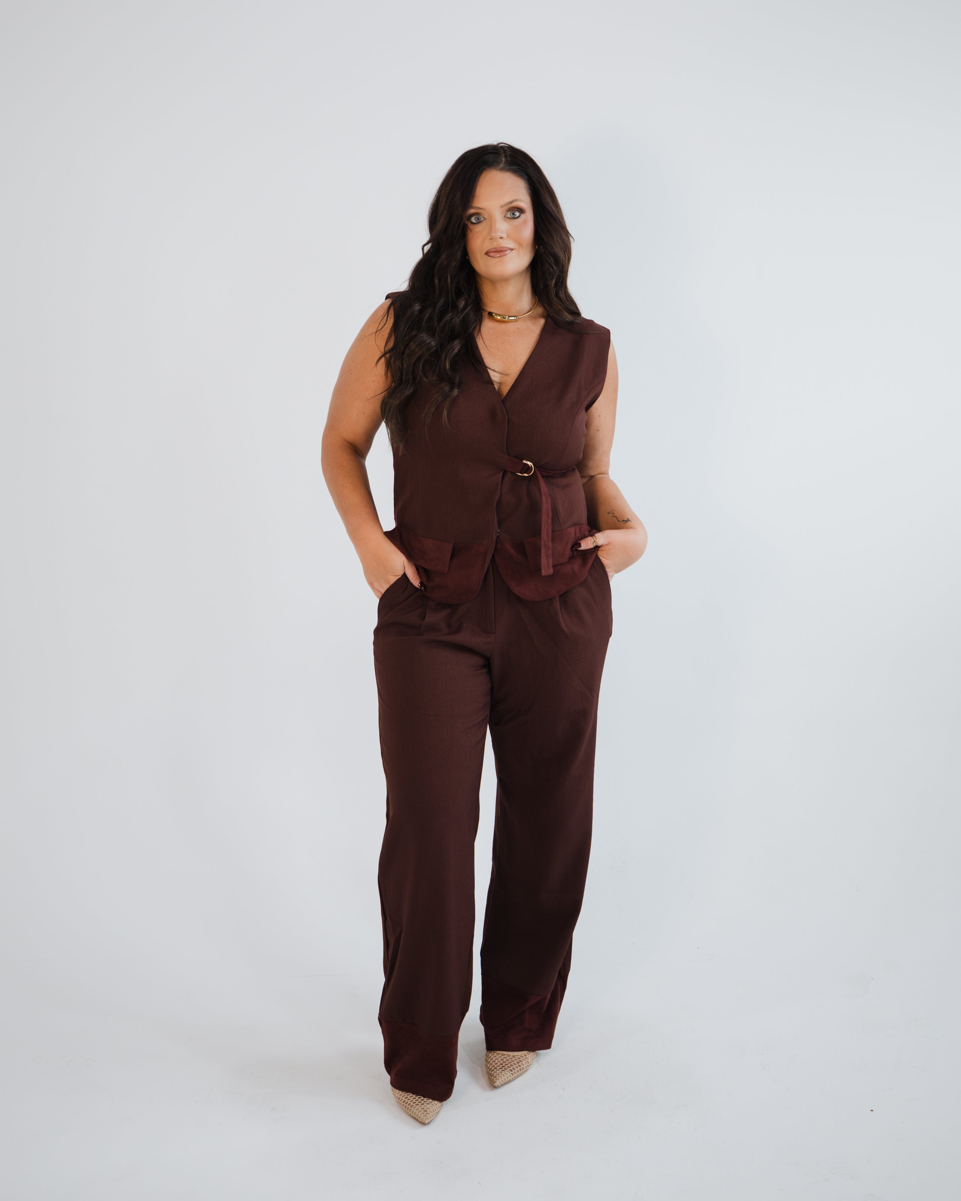 Mixed Media Pant in Mahogony