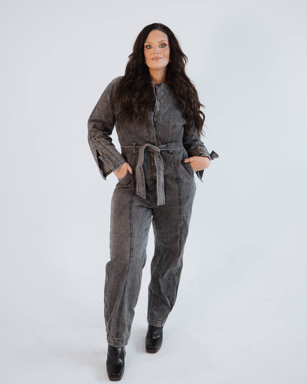 Black Wash Denim Jumpsuit