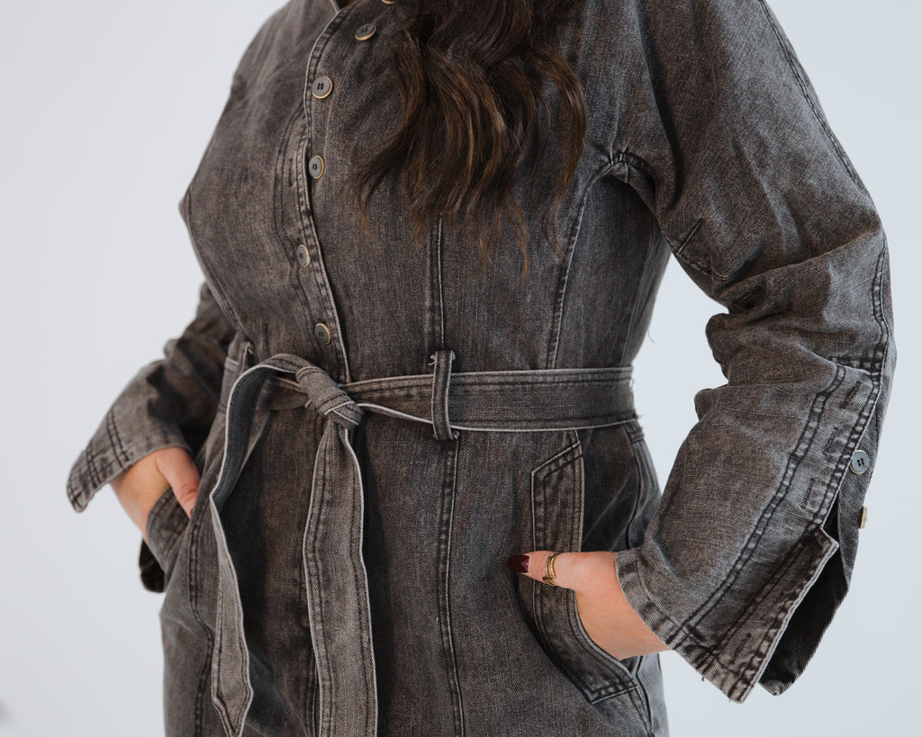 Black Wash Denim Jumpsuit