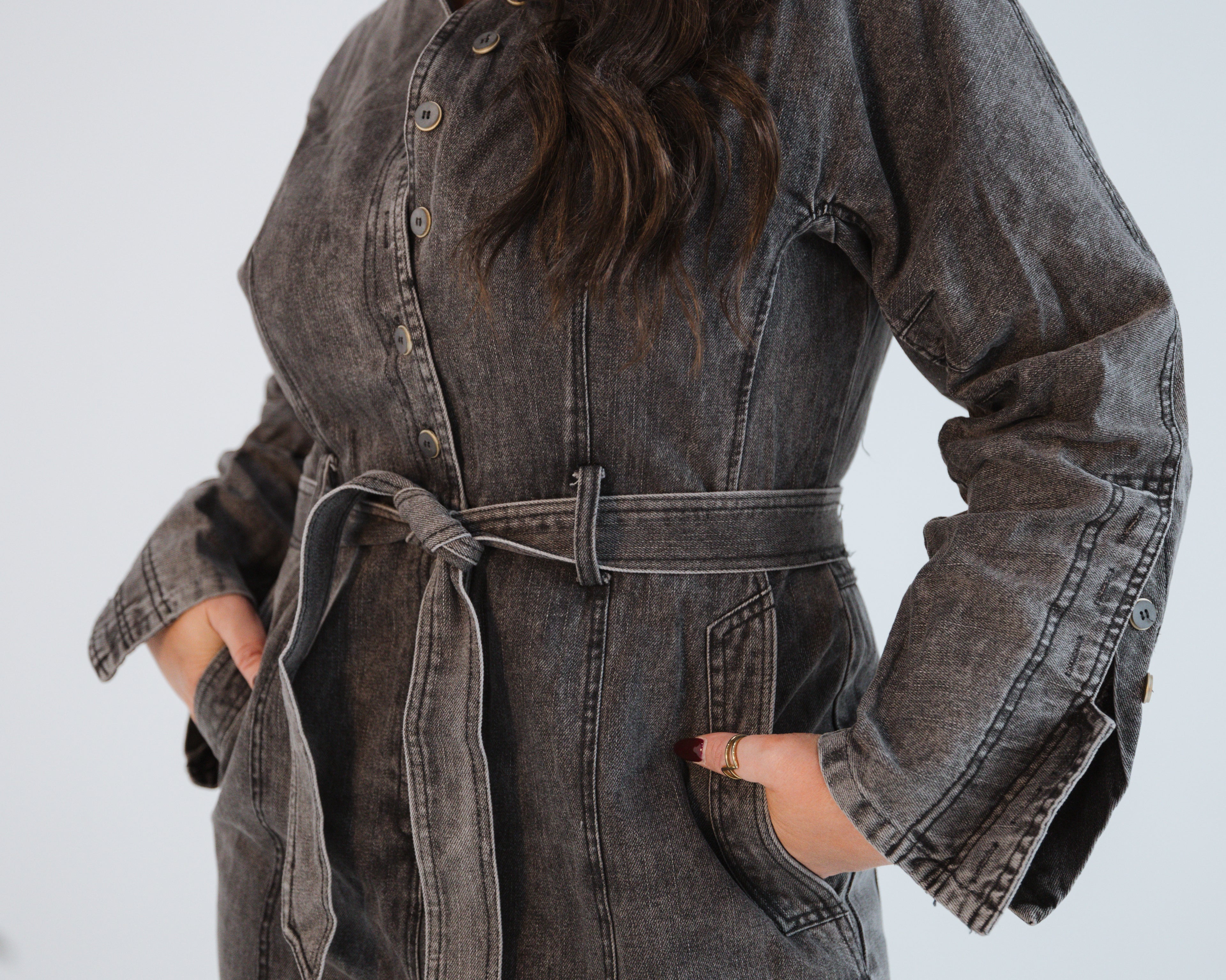 Black Wash Denim Jumpsuit