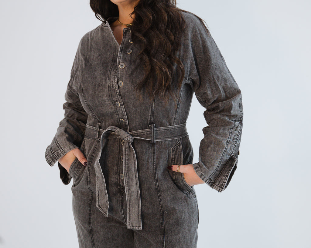 Black Wash Denim Jumpsuit