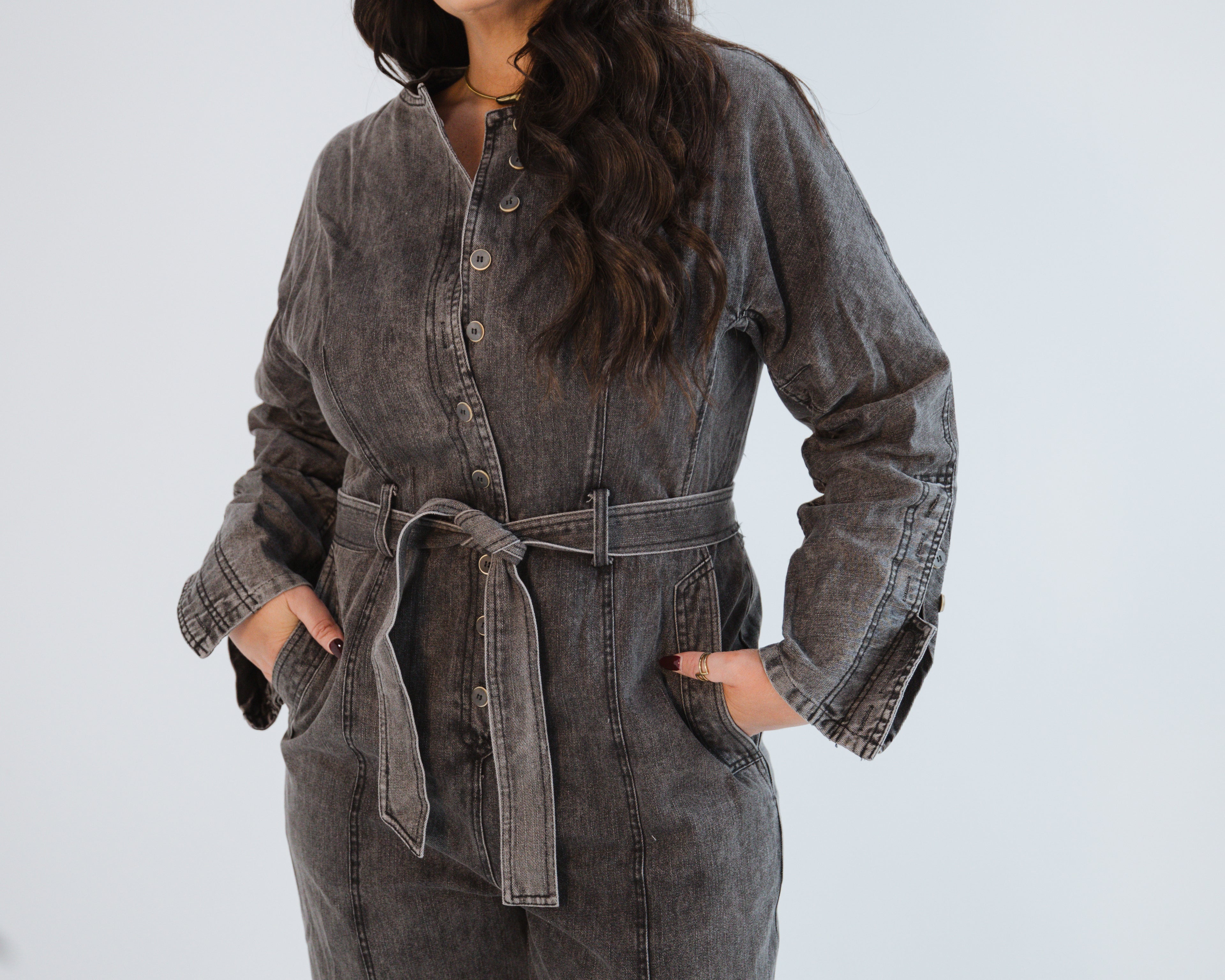 Black Wash Denim Jumpsuit