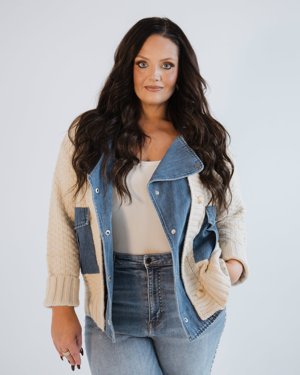 Denim Mixed Cardigan