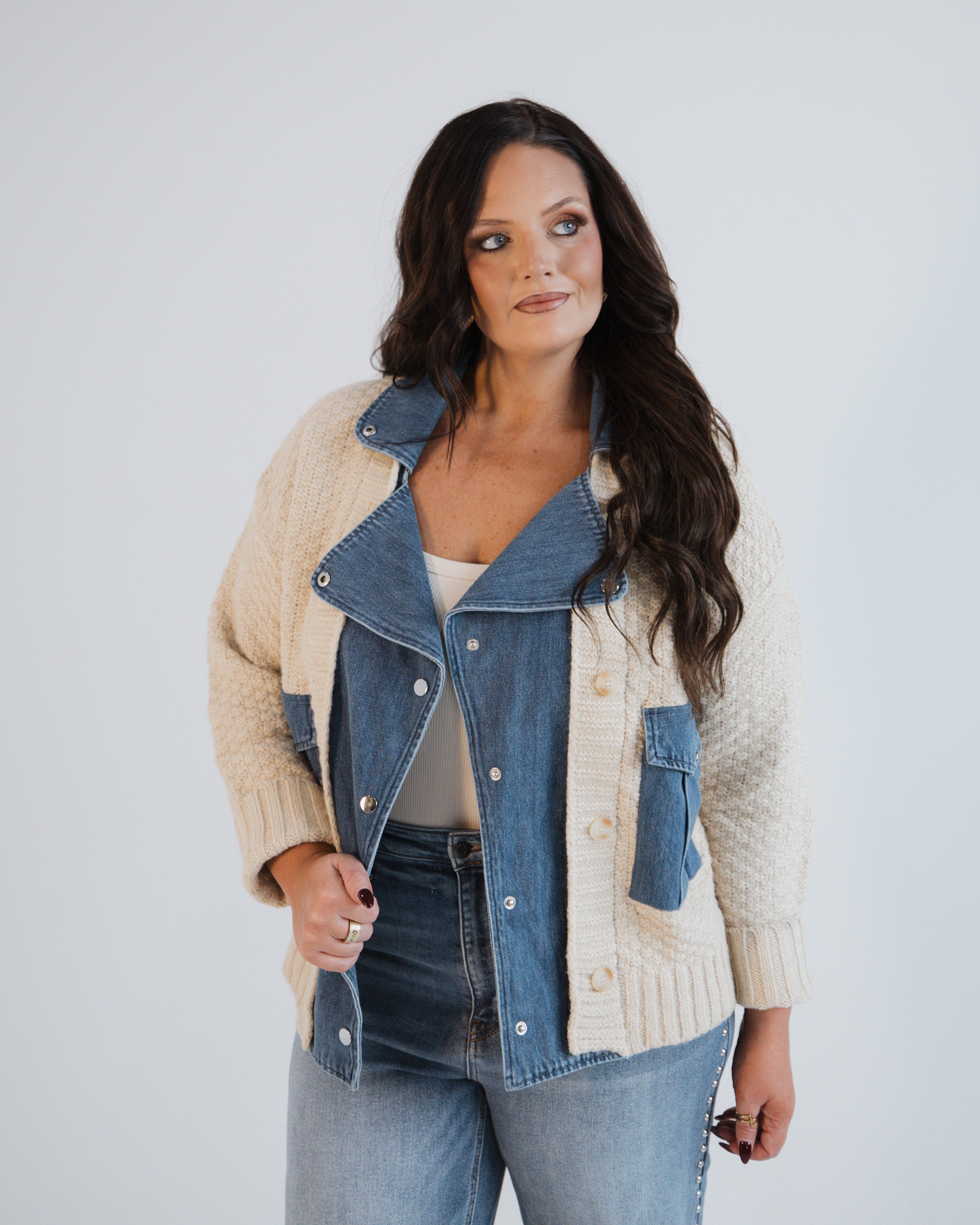Denim Mixed Cardigan