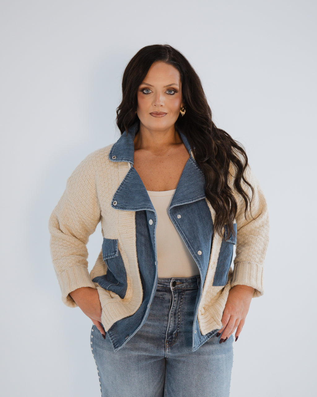 Denim Mixed Cardigan