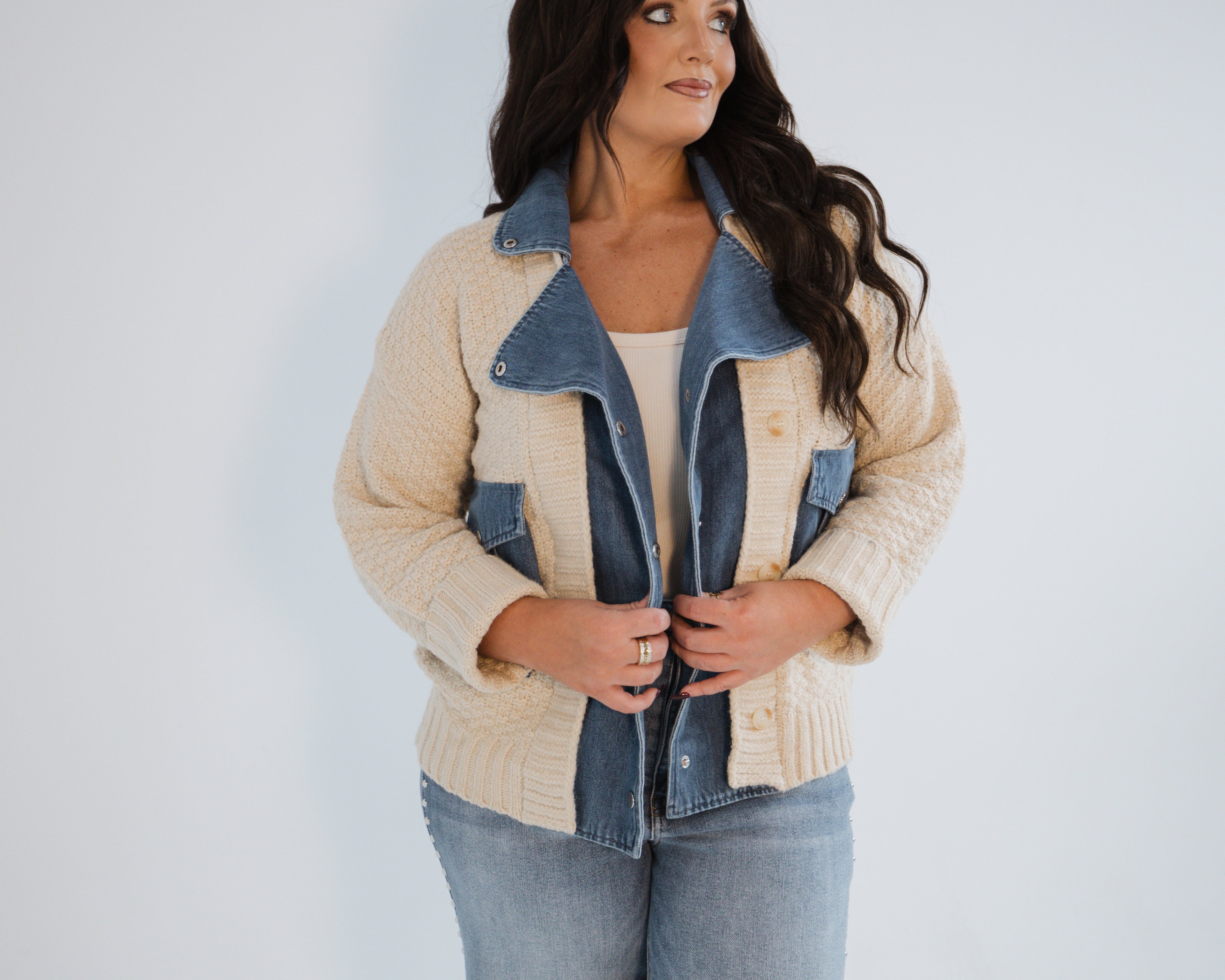 Denim Mixed Cardigan