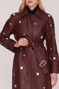 Studded Faux Leather Trench Coat