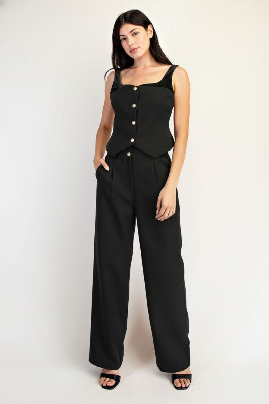 Tweed Front Button Top with Velvet Detail