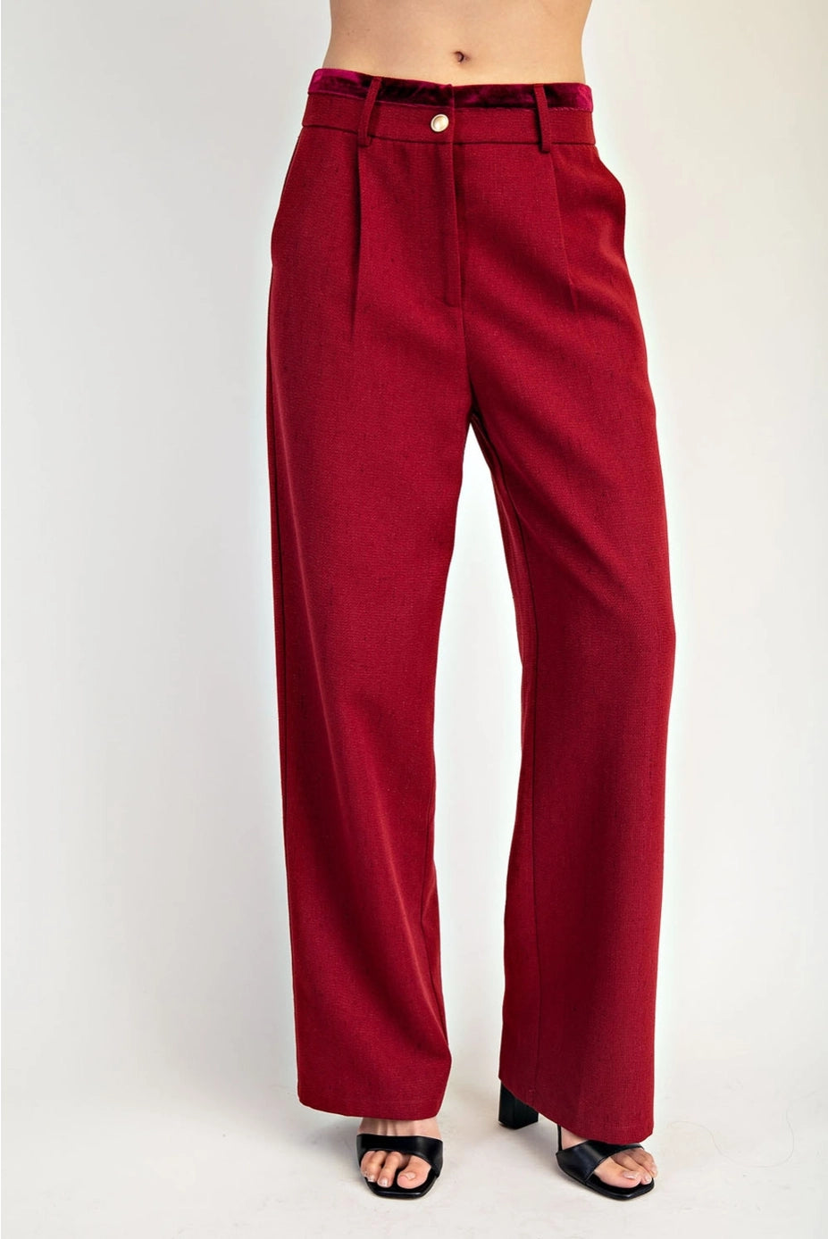 Tweed Pleated Pants with Velvet Detail
