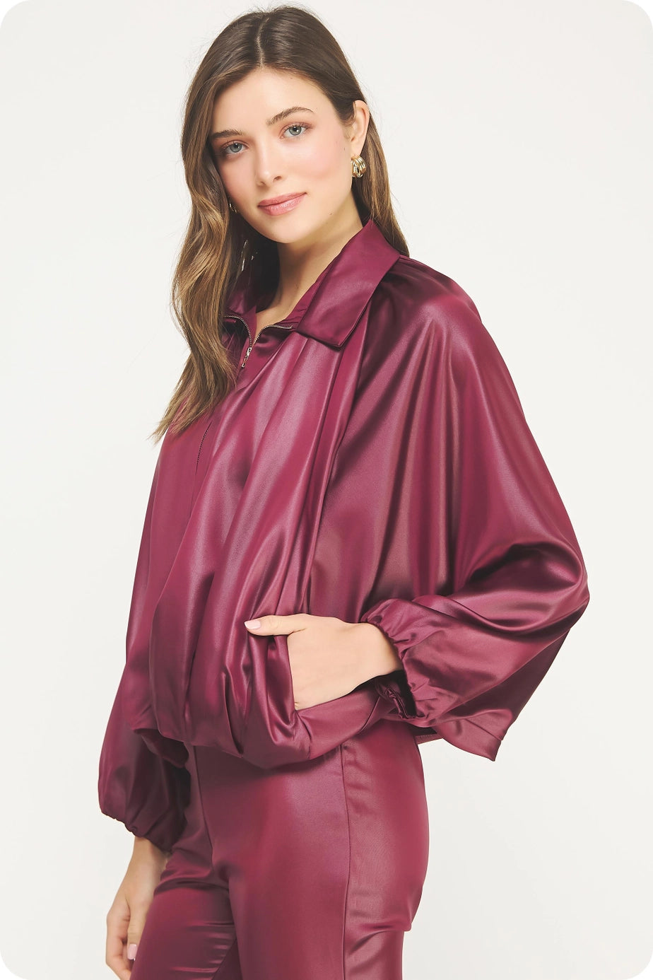 Shirred Satin Jacket