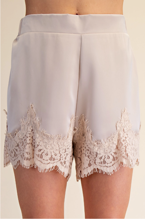 Satin Short with Lace Trim Detail Short
